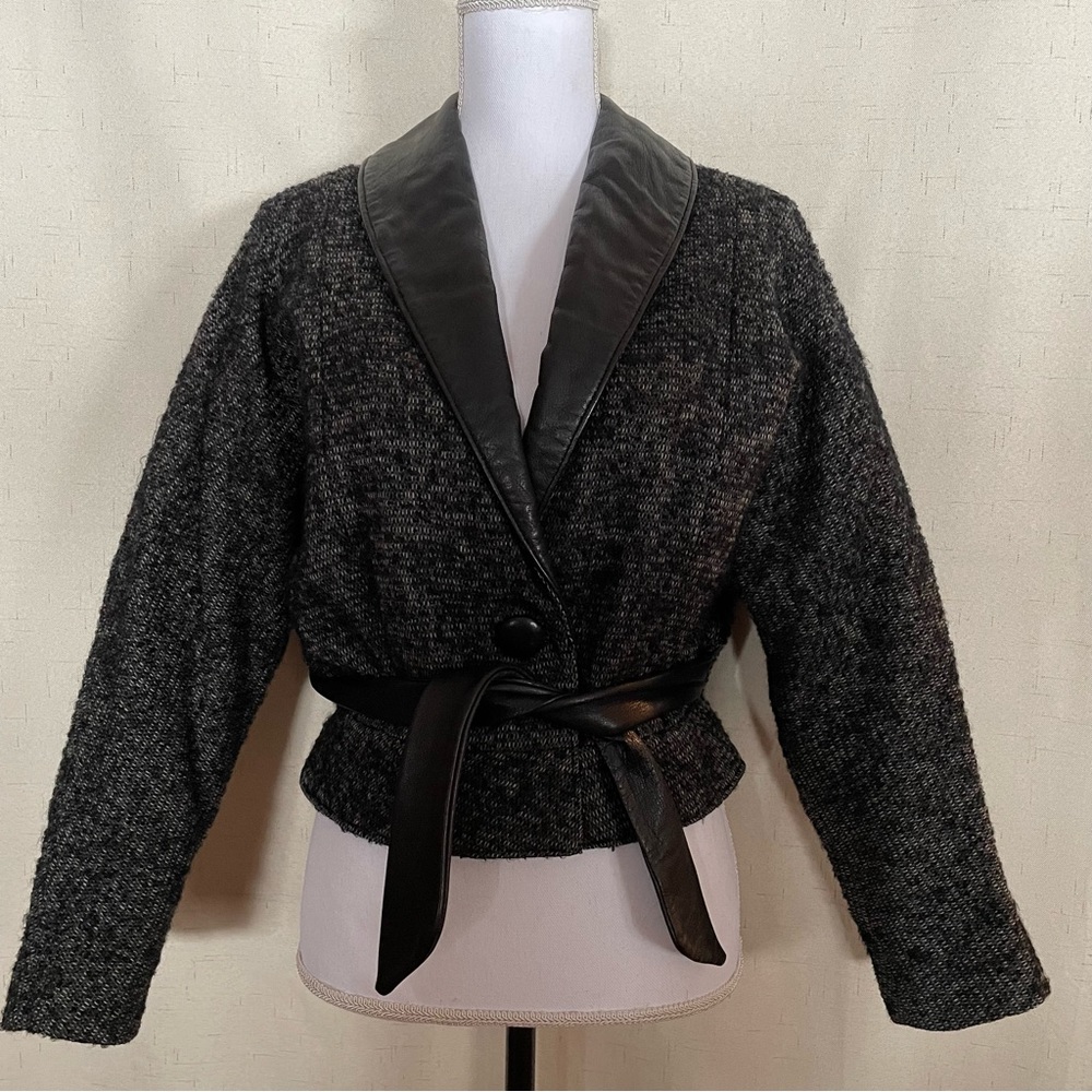 Vintage Leather Trimmed Wool Boucle Jacket